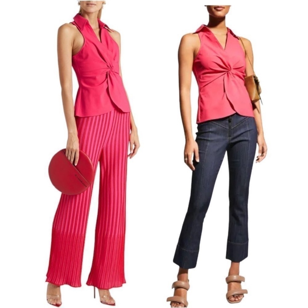 Cinq À SEPT McKenna Twisted Front Stretch-crepe Sleeveless Blouse Top XSmall NEW - Picture 6 of 10